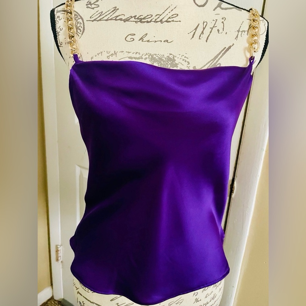 Sleek Satin Top with Chain Straps